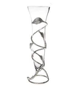 Classic Touch Removable Glass Vase With Nickel Leaf Design Base