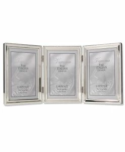 Lawrence Frames Polished Silver Plate Hinged Triple Picture Frame - Bead Border Design - 4 X 6