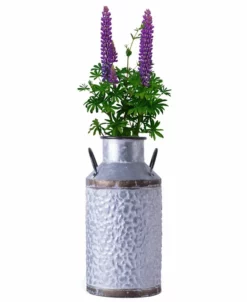 Vintiquewise Rustic Farmhouse Style Galvanized Metal Milk Can Decoration Planter And Vase, Large