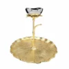 Classic Touch Gold Round Chip And Dip Bowl With Lotus Flower Design