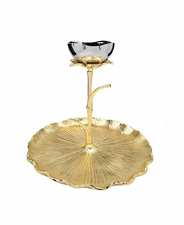 Classic Touch Gold Round Chip And Dip Bowl With Lotus Flower Design 1 Classic Touch Gold Round Chip And Dip Bowl With Lotus Flower Design