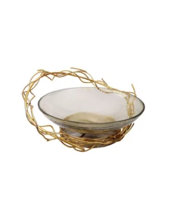 Classic Touch Enterpiece Bowl With Gold Tone Twig Design