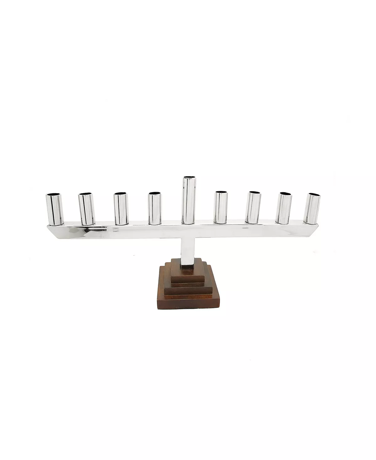 Classic Touch Stainless Steel Straight Menorah With Black Square Base 1 Classic Touch Stainless Steel Straight Menorah With Black Square Base