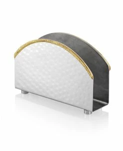 Classic Touch Stainless Steel Hammered Napkin Holder With Gold Rim