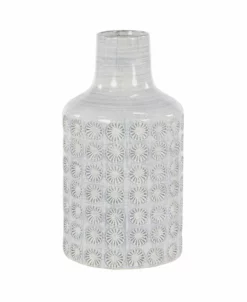 CosmoLiving Arge, Round Ceramic Floor Vase With French Country Rosette Relief Design