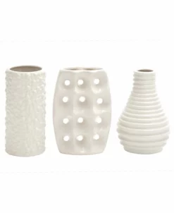 CosmoLiving By Cosmopolitan Set Of 3 White Stoneware Modern Vase, 5 X 8