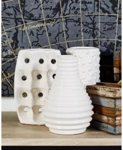 CosmoLiving By Cosmopolitan Set Of 3 White Stoneware Modern Vase, 5 X 8 -Kate Spade Shop 18032483 fpx