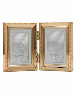 Lawrence Frames Polished Metal Hinged Double Picture Frame - Bead Border Design, 2.5 X 3.5