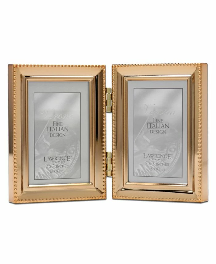 Lawrence Frames Polished Metal Hinged Double Picture Frame - Bead Border Design, 2.5 X 3.5 1 Lawrence Frames Polished Metal Hinged Double Picture Frame - Bead Border Design, 2.5 X 3.5