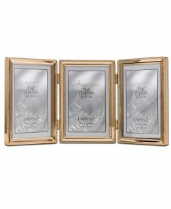 Lawrence Frames Polished Metal Hinged Triple Picture Frame - Bead Border Design, 4 X 6
