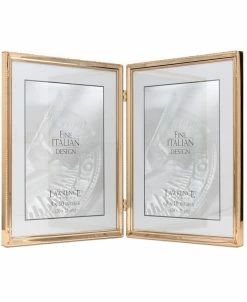 Lawrence Frames Polished Metal Hinged Double Picture Frame - Bead Border Design, 8 X 10