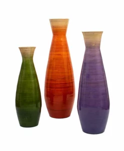 Uniquewise Classic Bamboo Handmade Floor Vase, Set Of 3