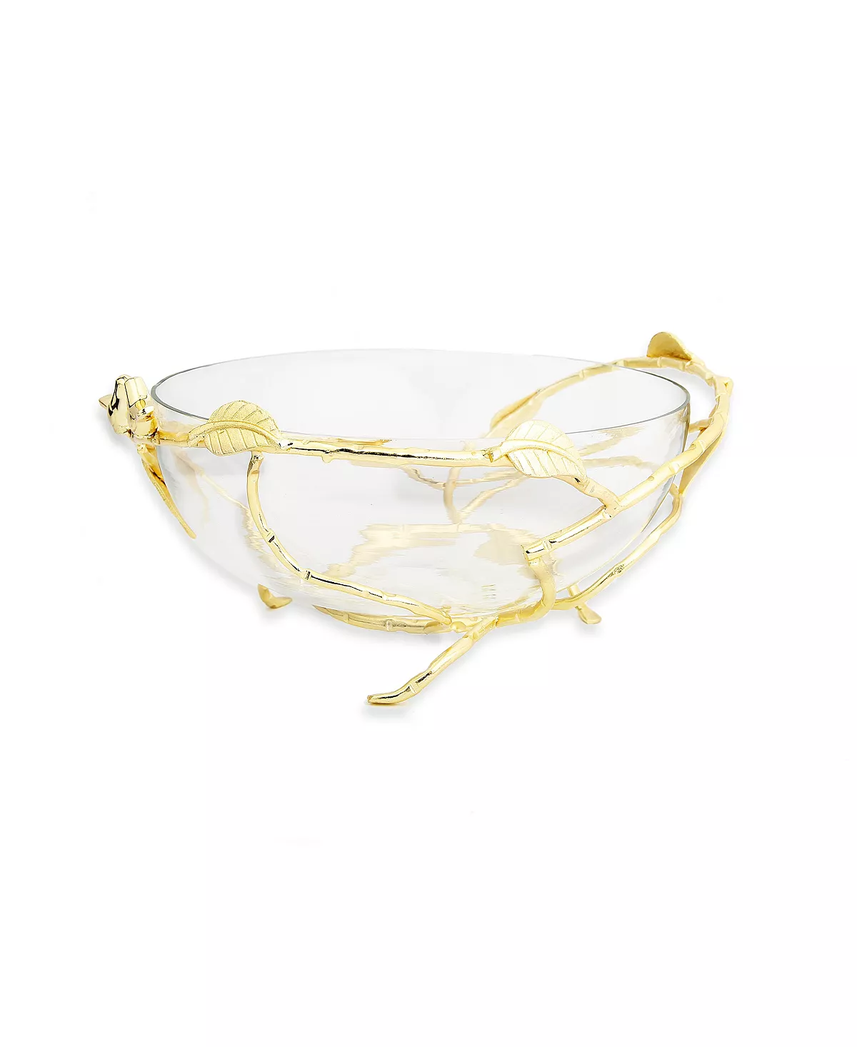 Classic Touch 11D Glass Bowl With Gold Twig Base 1 Classic Touch 11D Glass Bowl With Gold Twig Base
