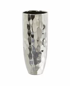 Nearly Natural 13 Designer Silver-Tone Cylinder Vase