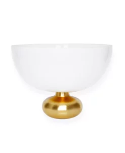 Classic Touch 10D White Glass Bowl With Gold Base
