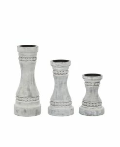 Rosemary Lane Wood Natural Candle Holder, Set Of 3