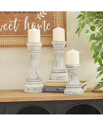 Rosemary Lane Wood Natural Candle Holder, Set Of 3 3 Rosemary Lane Wood Natural Candle Holder, Set Of 3 - Image 3