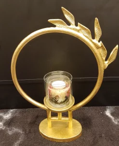 Classic Touch Geometric Circle Hurricane Candle Holder Leaf Design, Large -Kate Spade Shop 21549161 fpx