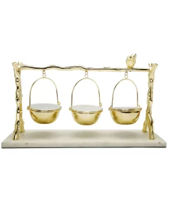 Classic Touch 3 Hanging Bowls On Branch And Bird Stand With Marble Base