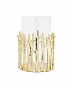 Classic Touch Glass Hurricane Or Floral Vase With Twig Design Set, 2 Piece