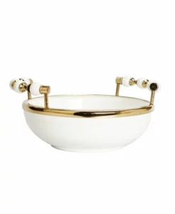 Classic Touch Round Bowl With Beaded Design Handles, 11 X 2