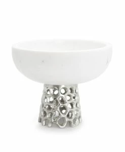 Classic Touch Marble Bowl With Web Design Metal Base, 7 X 5.75