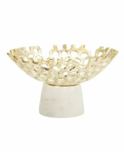 Classic Touch Web Design Bowl On Marble Base, 9.5 X 5.5