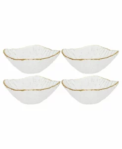 Classic Touch Rushed Glass Square Dessert Bowl With Rim, Set Of 4