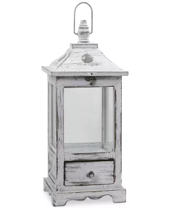 Nearly Natural Distressed Wood Lantern With Drawer